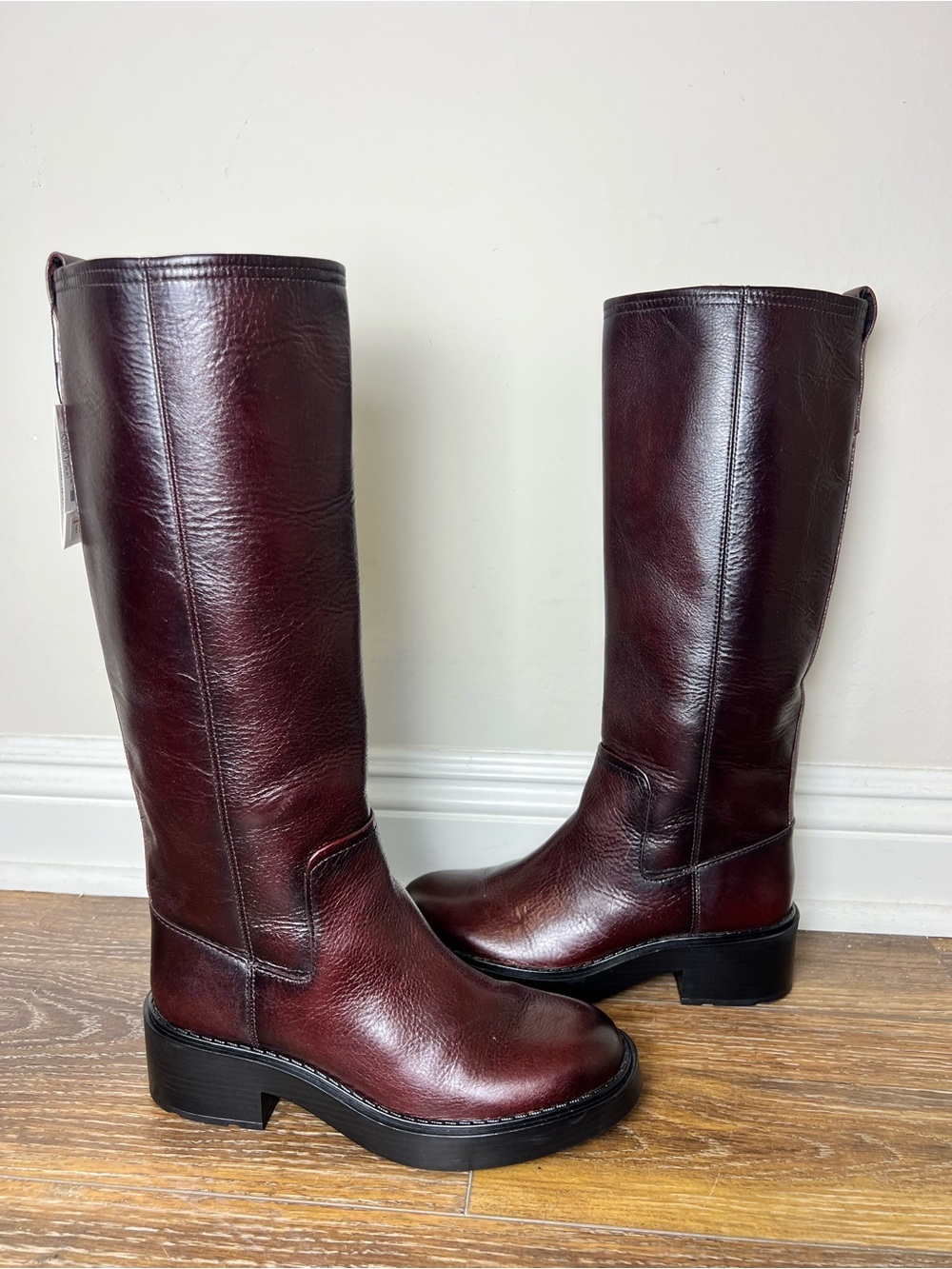 Zara Oxblood Burgundy Leather Knee High Boots Women 7.5 EU 38 NWT - Picture 4 of 13